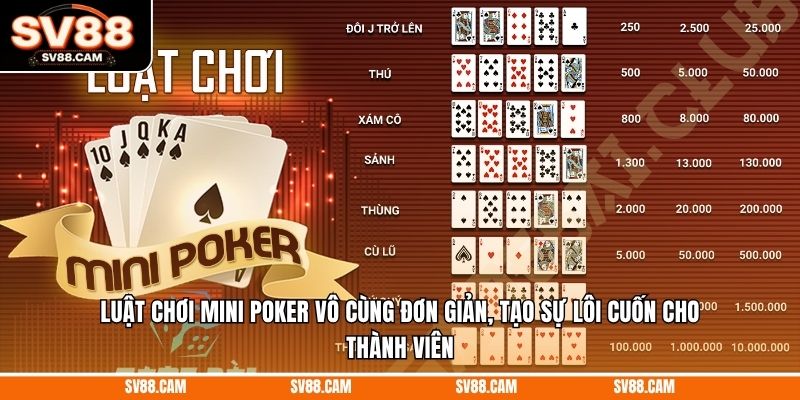 Luật chơi mini poker vô cùng đơn giản, tạo sự lôi cuốn cho thành viên Mini poker
